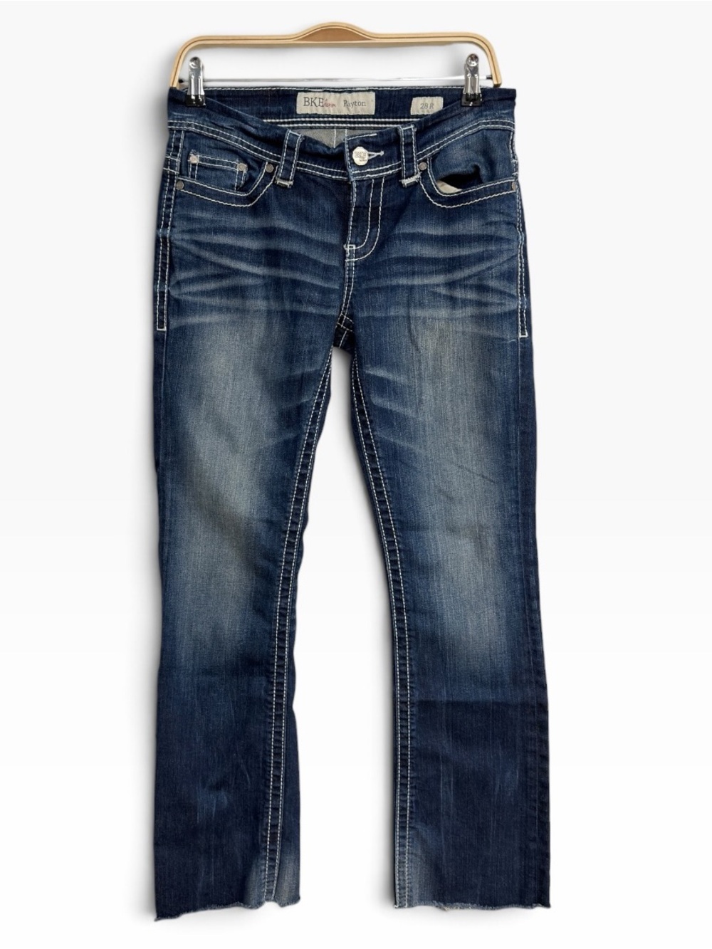 BKE Payton Womens 28R Dark Wash Bootcut Jeans Embellished Pockets Distressed Y2K